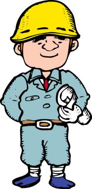 Miğferli bir işçinin karikatür çizimi