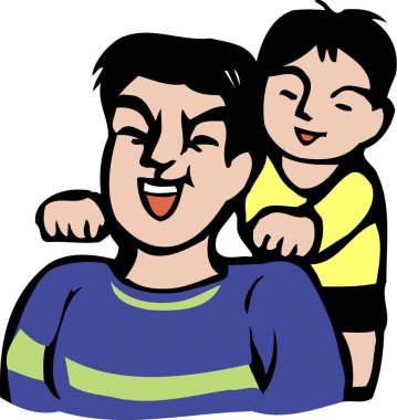 Baba ve oğul beyaz arkaplanda karikatür çizimleri