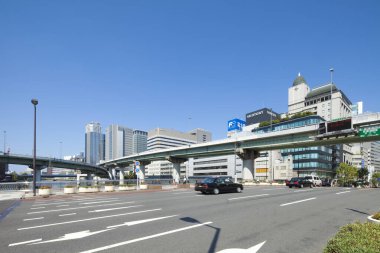 Osaka, Japonya 'nın gündüz şehir manzarası