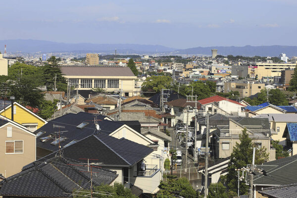 The view of modern city in japan , travel place on background