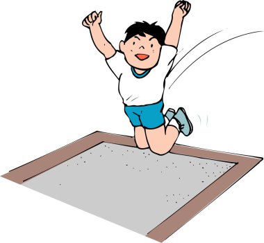 beyaz arka planda izole edilmiş kumda zıplayan çizgi film çocuğu. 