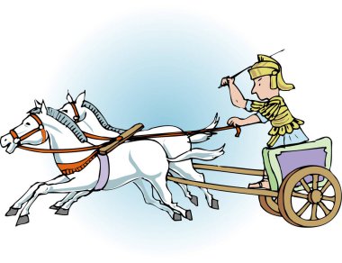 Eski at arabasına binen adamın renkli çizimleri. 