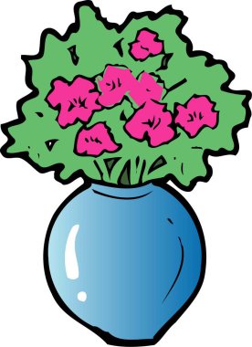 Beyaz arkaplanda vazo resimlemedeki çiçekler