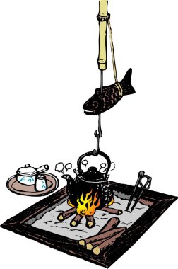 Kamp ateşinde balık pişirmek için asma tenceresi kullanmak.