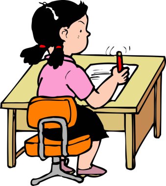 Küçük bir kız ders çalışıyor, izole edilmiş.