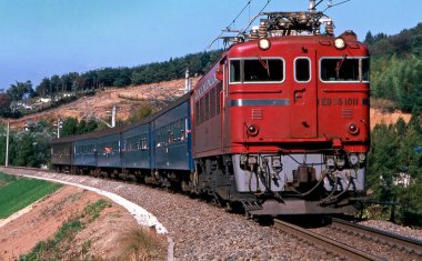 train moving on the railroad  on nature background in Japan
