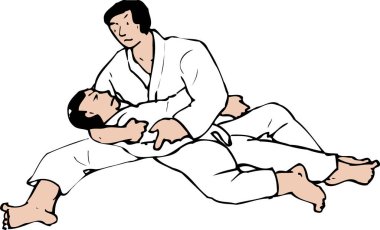 İki erkek karate dövüşçüsü, karikatür çizimi.