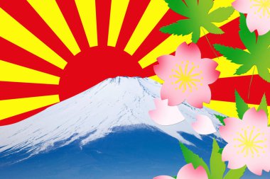 Modern Asya geçmişi, geleneksel Japon unsurları ile renkli kompozisyon.