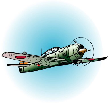 Mavi gökyüzündeki eski yeşil askeri uçağın çizimi 