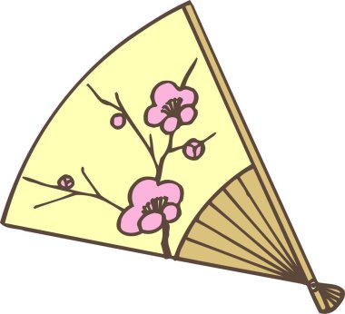 Beyaz arkaplanda çiçek desenli yelpaze.