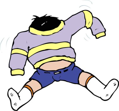 Çizgi filmci çocuk beyaz arka planda kazak giyiyor.