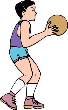 Beyaz arka planda basketbol oynayan çocuk 