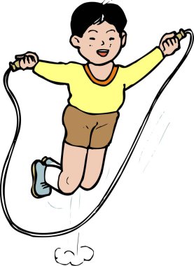 İp atlayan bir çocuğun çizgi film çizimi.