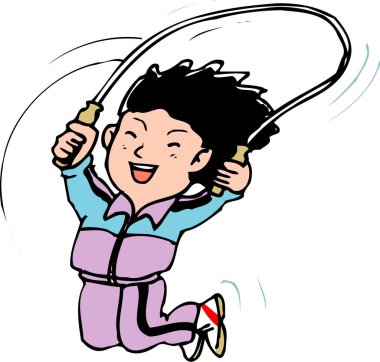 İp atlayan bir kızın karikatür çizimi.