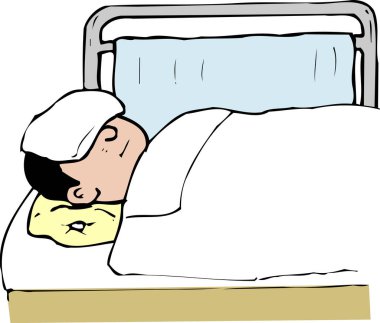 Hastane yatağında uyuyan bir adamın resmi. 