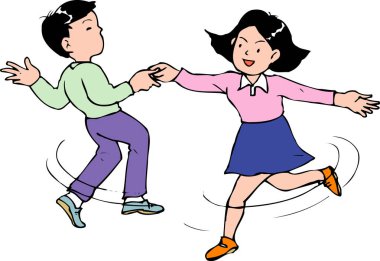  illustration of a cartoon couple dancing  isolated on white background.