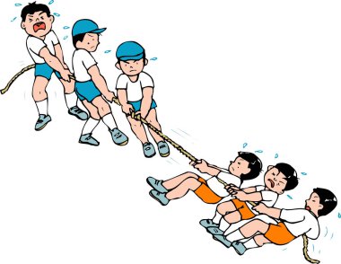  İp çeken çocukların beyazı izole edilmiş hali 