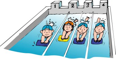 Yüzücülerle yüzme havuzunun karikatür çizimi