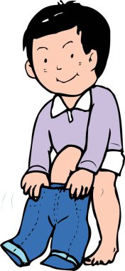 Beyaz arka planda pantolon giyen bir çocuğun resmi