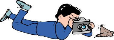 Fotoğrafçı bir fare resimlerinin fotoğrafını çekiyor. 