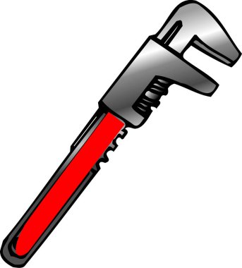 Kırmızı saplı ayarlanabilir bir İngiliz anahtarının çizgi roman çizimi.