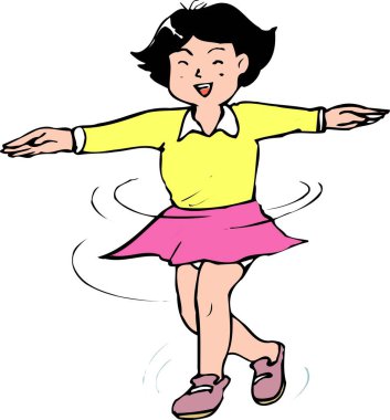 Gülümseyen kız pembe etek giyerken dönüyor