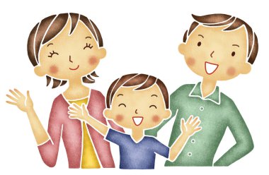 Beyaz arka planda çocuklu bir ailenin çizimi 