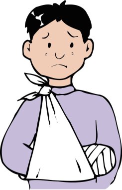 Kırık kollu bir çizgi film çocuğu. 