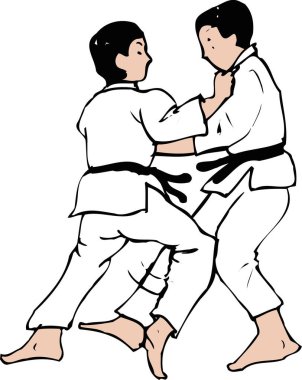 İki erkek karate dövüşçüsü, karikatür çizimi.