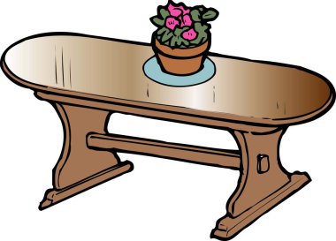 Beyaz arkaplanda saksı bitkisi olan masa 