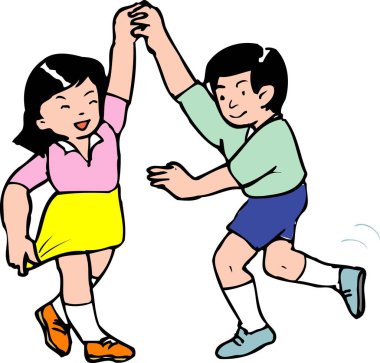 Beyaz arka planda dans eden kız ve oğlanın çizimi 