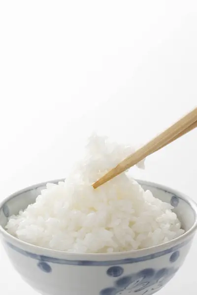 Riz Blanc Dans Bol Baguettes — Photo