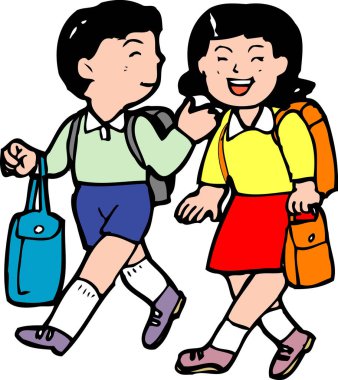 erkek ve kız okula gidiyor