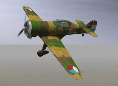 Uçan askeri uçağın renkli 3D görüntüsü