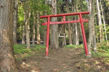 Güzel antik Japon tapınağının manzaralı görüntüsü.