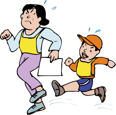 Öfkeli adam çocukla koşuyor. renkli sanat çizimi 