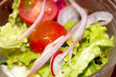 Lezzetli taze sebze salatasına yakından bakın.