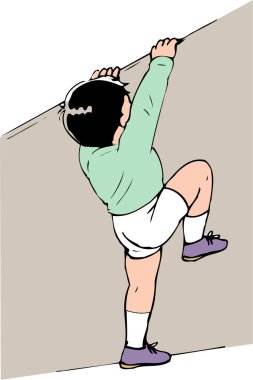 Duvara tırmanan genç bir adamın karikatürü 