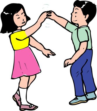 Beyaz arka planda dans eden kız ve oğlanın çizimi 