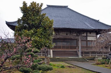 Güzel antik Japon tapınağının manzaralı görüntüsü.