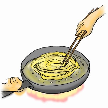 Yemek hazırlama sürecinin el çizimi çizimi