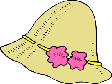 Beyaz arkaplanda bir şapkanın çizgi film çizimi 