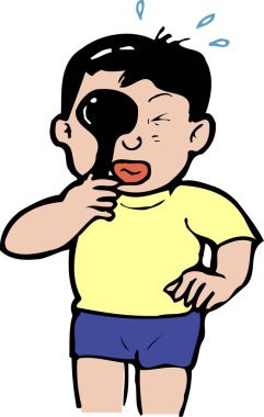 Çocuk sınavda bir gözünü kapatırken terliyor.