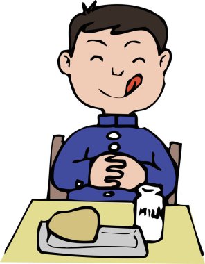 Lezzetli yemek yiyen bir çocuğun resmi.