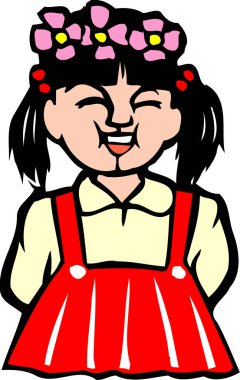 Asyalı bir kızın gülümsemesinin karikatür çizimi..