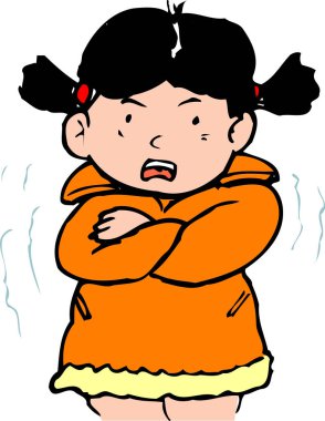  Çizgi film kızı bembeyaz arka planda soğuk izole edilir..