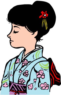 Kimono resimli Japon kadın. 