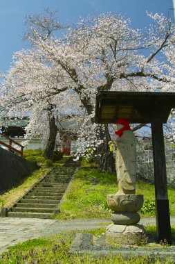 Güzel antik Japon tapınağının manzaralı görüntüsü.