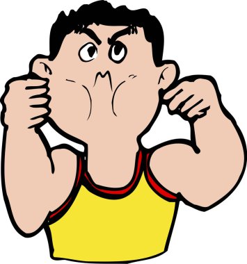 Şaşırmış görünen genç bir adamın karikatür çizimi.