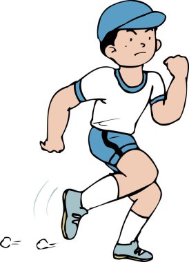 Beyaz arka planda tek başına çalışan bir çocuk 